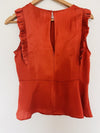 EXPRESS Ruffled Blouse Sz M Rust Color Cropped Zip Open Back