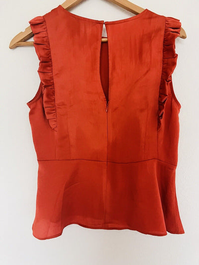EXPRESS Ruffled Blouse Sz M Rust Color Cropped Zip Open Back