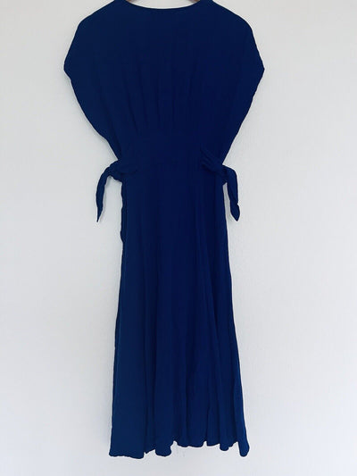 FOREVER 21 Contemporary Button Down Royal Blue Dress Sz L Long Rayon
