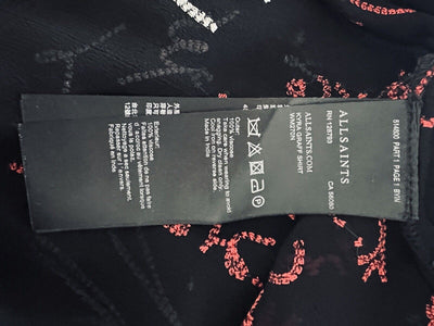 ALLSAINTS Kyra Embroidered Blouse Sz M Black Lightweight Sheer Button Down