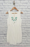 KENZIE White Turquoise Dress Beaded Sz 6 Sleeveless Cotton Lined Boho Western