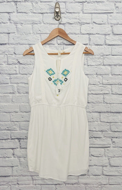 KENZIE White Turquoise Dress Beaded Sz 6 Sleeveless Cotton Lined Boho Western