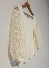 CATO Crochet Detail Sleeve Top Sz M Ivory Mix Media Jersey Knit Boho Blouse