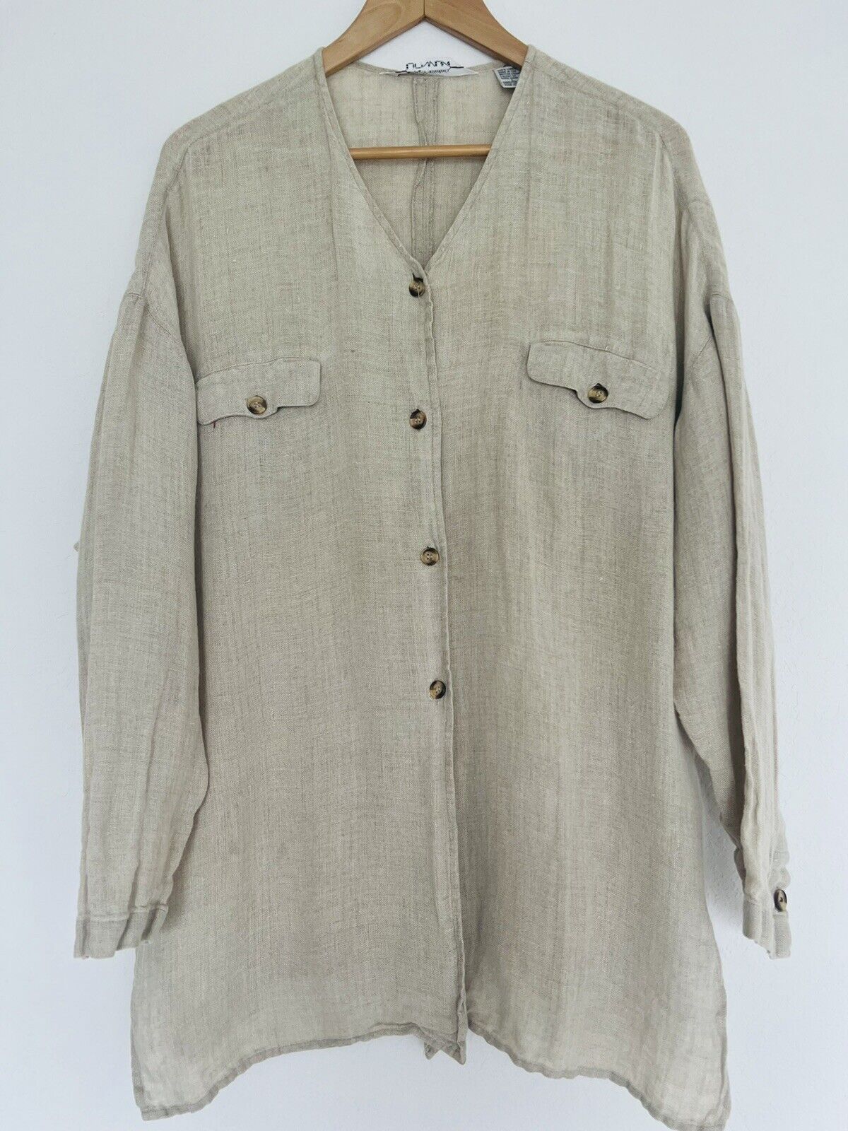 Compagnie International Express VTG 100% Linen Button-Up Shirt Sz L Lagenlook