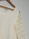 CATO Crochet Detail Sleeve Top Sz M Ivory Mix Media Jersey Knit Boho Blouse