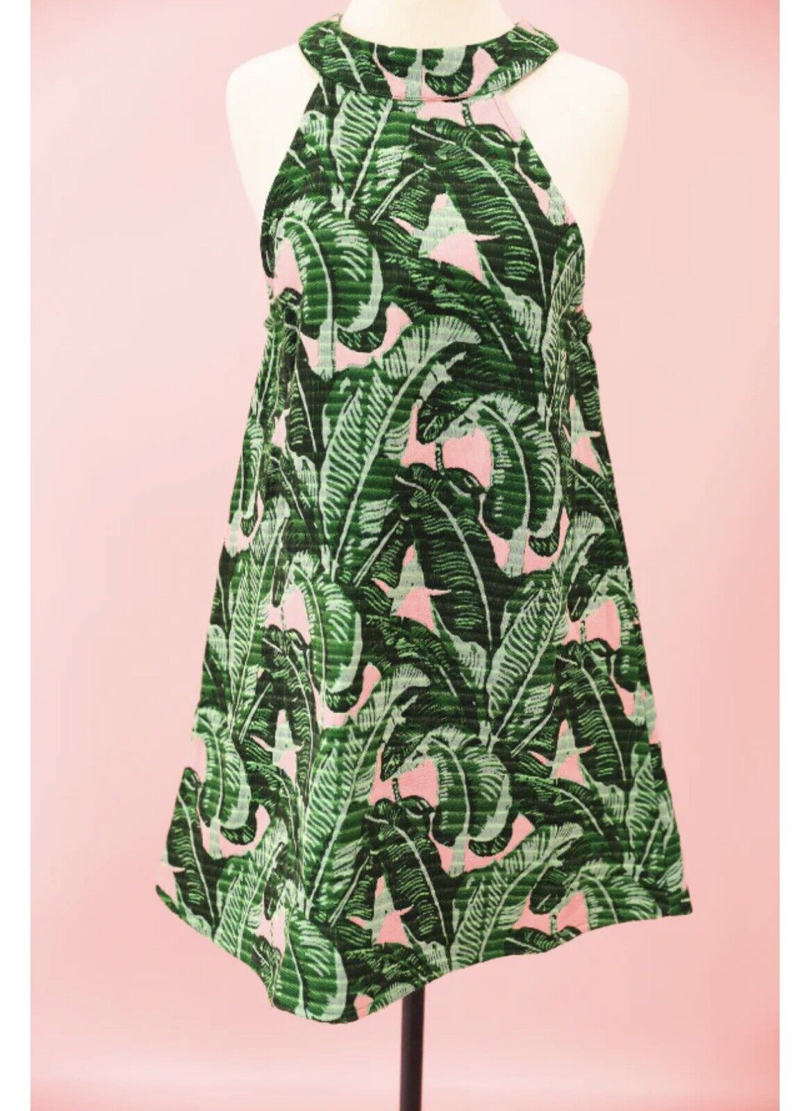 JUDITH MARCH Jacquard Palm Leaf Dress Sz S Palm Sleeveless Resort Travel
