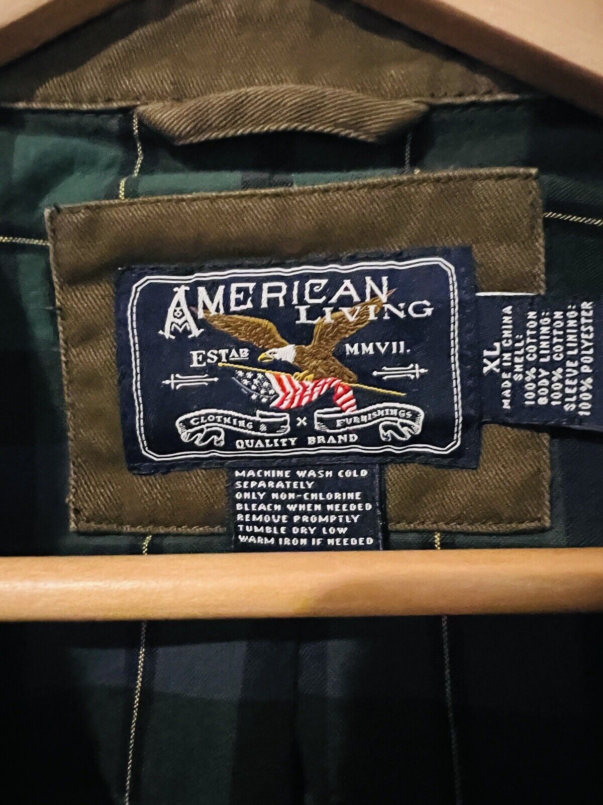 AMERICAN LIVING Khaki Jacket Size XL Short Zip Plaid Lining