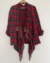 UMGEE Flannel Plaid Cardigan Sz L Open Waterfall Roll Tab Sleeves Boho Western