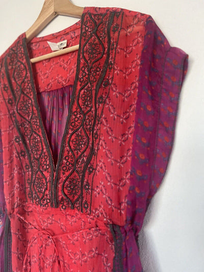 NATURAL LIFE Embroidered Maxi Shirt Dress One Size Coverup Sheer Red Boho Floral