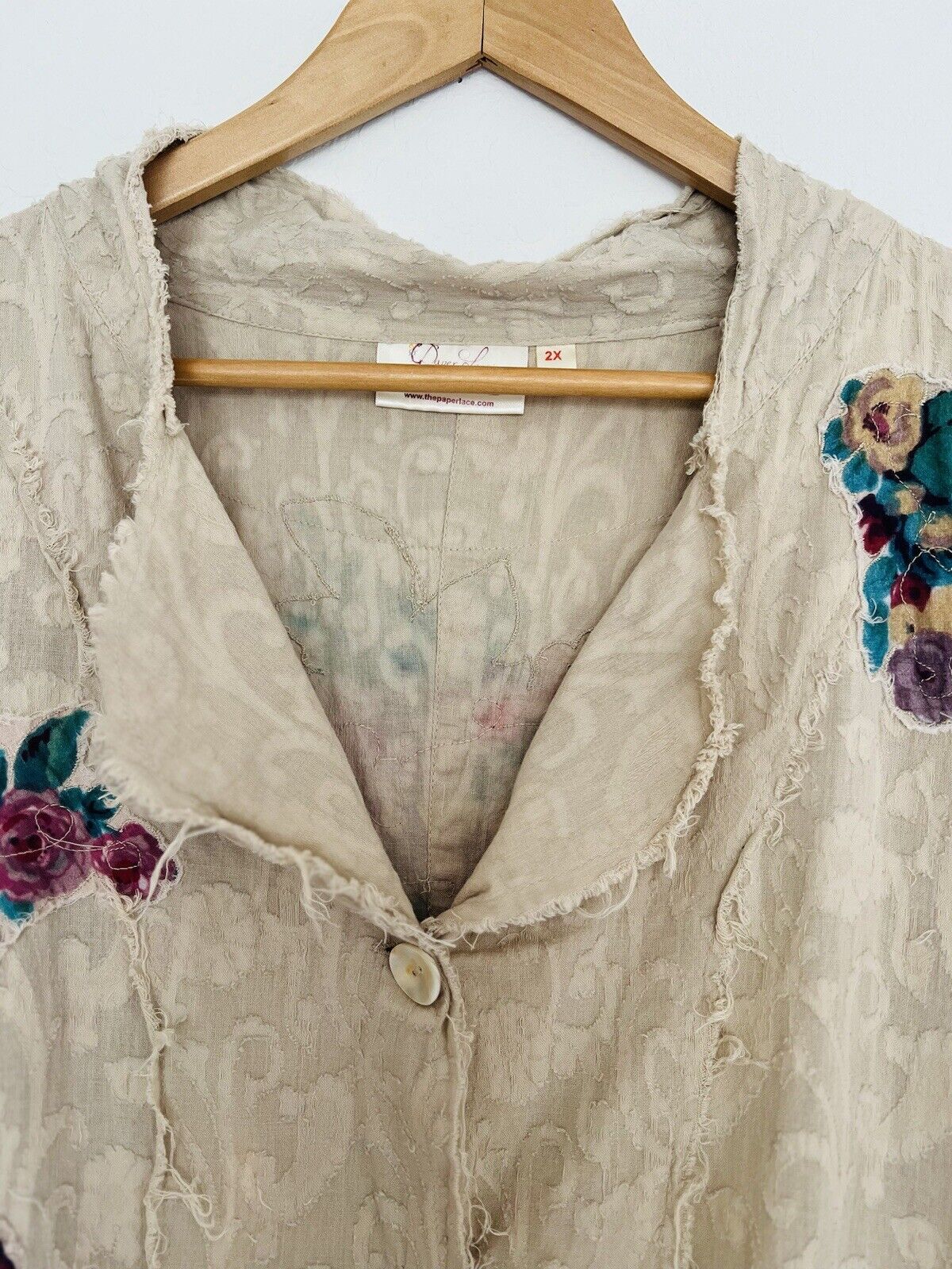 PAPER LACE Floral Design Shirt Jacket Sz 2X Duster Button Ruffle Boho Lagenlook