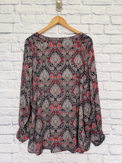 KRAZY KAT Woman’s Multicolor Paisley V Neck Long Sleeve Floral Blouse Size 3X