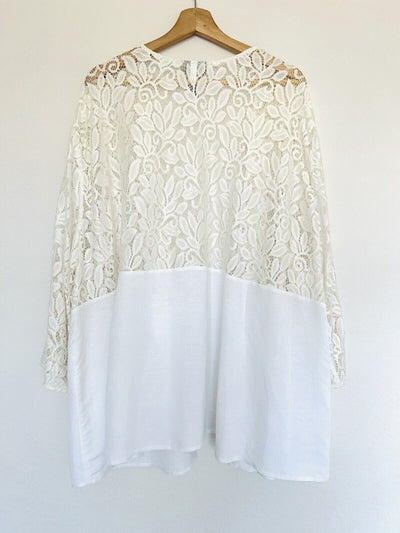 CATHERINES Open Front Blazer Jacket Size 4X Linen Blend Mix Media Lace Boho