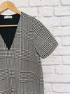 ZARA Black/White Plaid Dress Sz XS TRF Collection Short Sleeve V-Neck Academia
