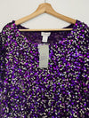 LUDI Sequins Cap Sleeve Blouse Sz M Purple Lined Shiny Party Dance Glitzy Formal