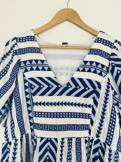 OLD NAVY Woven Dress Sz L Short Sleeve Pockets Aztec Boho Southwestern Tunic