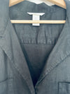 H&M Shirt Women XL Button Down Linen Boxy Pocket Black Minimalist