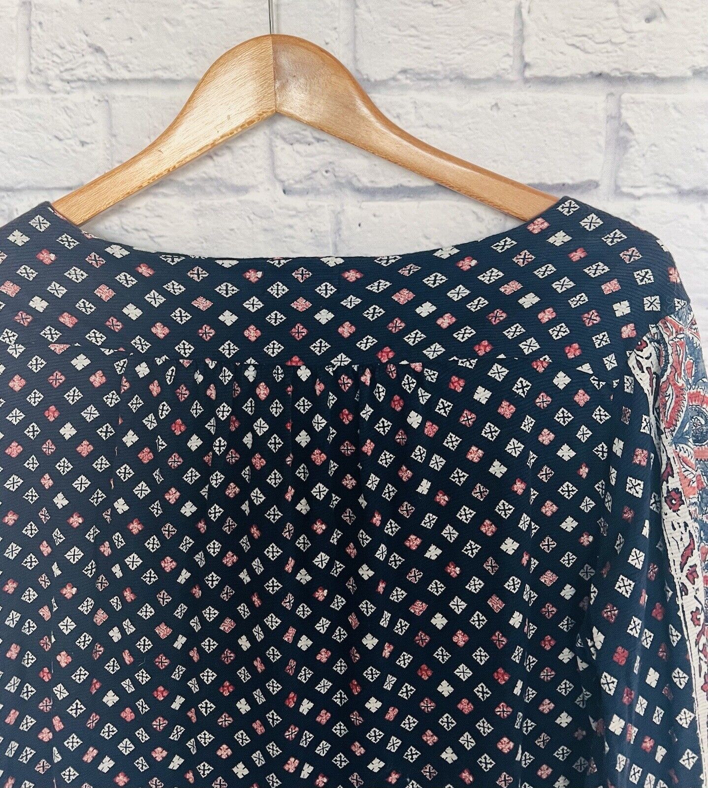 LUCKY BRAND Womens Argyle Long Sleeve Shirt Sz L Diamond Print Blouse Boho