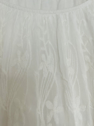 TEMPO PARIS 100% Silk Ivory Bohemian Top Sz S Embroidered Ruffle Lined Blouse