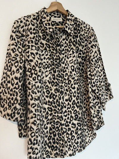 JONES NEW YORK Animal Leopard Print Linen Shirt Tunic Sz 1X Blouse Boho