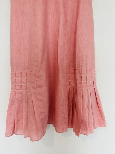 ANN TAYLOR 100% Linen Coral Slip Dress Sz Pleated V-Neck A-Line Minimalist