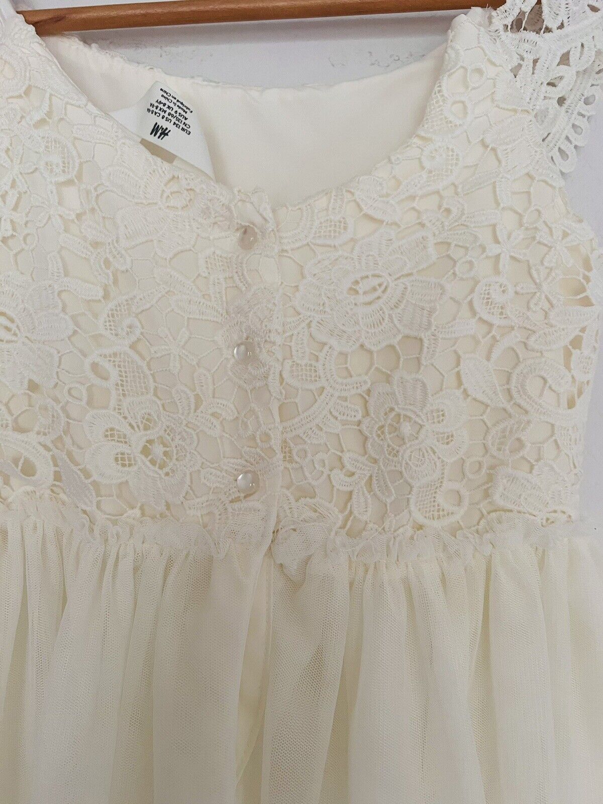 H&M Crochet Lace Tulle Tired Dress Sz 8 Girls Ruffle Hem Holiday Easter Formal