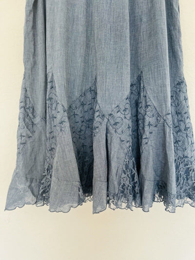 KRAZY KAT NWT Blue Ruffle Maxi Skirt Sz XL Lined Lace Fairy Boho Western