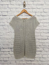 SOFT SURROUNDINGS Crochet Sweater Sz Petite L Gray Short Sleeve Open Knit Long