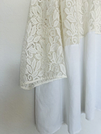 CATHERINES Open Front Blazer Jacket Size 4X Linen Blend Mix Media Lace Boho