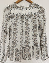 LUCKY BRAND Valentina Cream Floral Top Sz XS Long Sleeve Ruffle Shoulder Detail