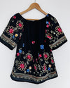 ROSE KNOX Navy Floral Embroidered Blouse Off Shoulder Top Boho Peasant