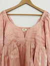 ENTRO Pink Iridescent Smocked Blouse 3/4 Bell Sleeve Babydoll Fairy Top Boho