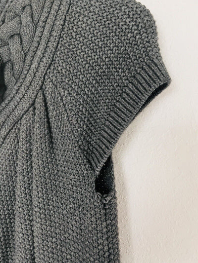 ARMANI EXCHANGE Knitted Short Sleeve Cardigan Sz S Cable Knit Collar Open Front
