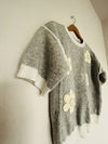 UNBRANDED Daisy 3D Floral Embroidered Sweater Sz S Top Crop Short Sleeve Gray