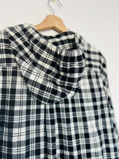 L.L. BEAN Womens Plaid Black Jacket Sz L Zip Up Cotton Hooded Flannel