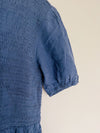 UNBRANDED Smocked Tiered Maxi Dress Sz L Blue Puff Sleeve Long Peasant Boho
