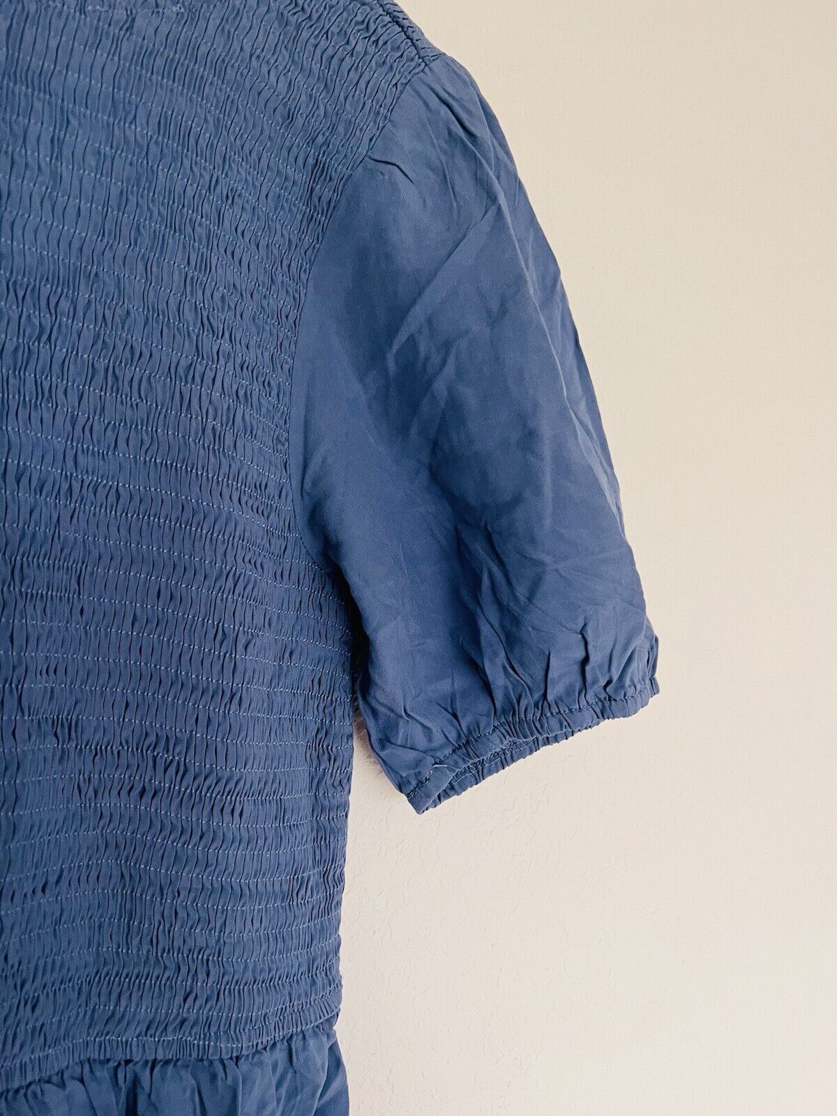 UNBRANDED Smocked Tiered Maxi Dress Sz L Blue Puff Sleeve Long Peasant Boho