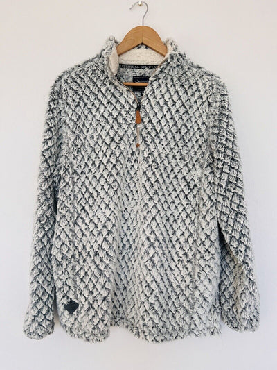 SIMPLY SOUTHERN Fuzzy Sherpa Jacket Sz M Gray Teddy Pullover Cozy 1/4 Zip Coat