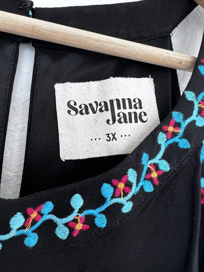 SAVANNA JANE Embroidered Floral Tent Dress Sz 3X Black Sleeveless Lined Boho