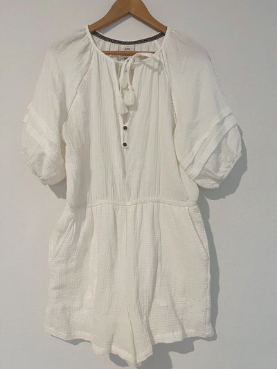 KNOX ROSE Romper Sz L Short Sleeve 100% Cotton Gauze Shorts One Piece Boho