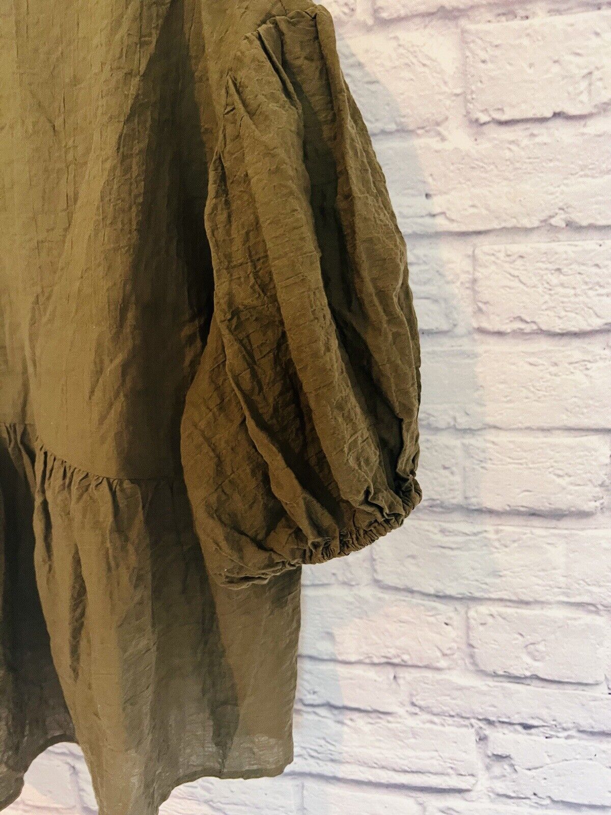 A NEW DAY Women Puff 3/4 Sleeve Pullover Blouse Sz XXL Olive Cotton Boho