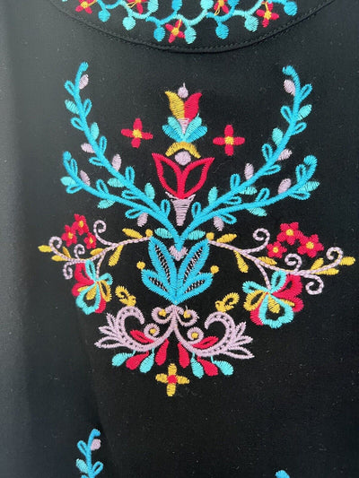 SAVANNA JANE Embroidered Floral Tent Dress Sz 3X Black Sleeveless Lined Boho