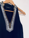 THML Womens Embroidered Navy Dress Sz S Sleeveless Knee Length