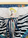 FIG & FLOWER Mixed Print Tunic Blouse Sz 3X Tie Neck Lace Flared Sleeve Boho