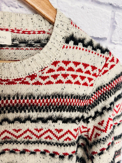LUCKY BRAND Womens Stripe Fair Isle Cotton & Wool Blend Sweater Sz M Ski