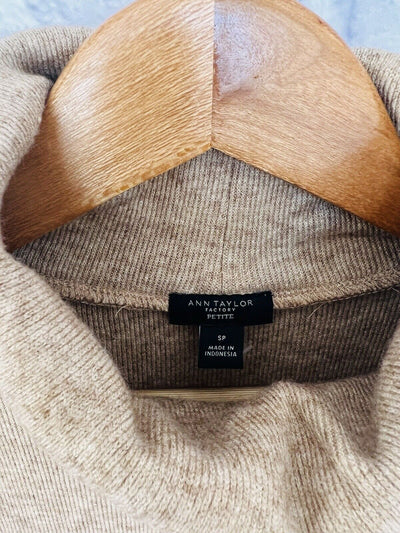 ANN TAYLOR NWT Long Turtleneck Sweater Dress Sz PS Tan Soft Cozy Knit