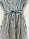 MAX STUDIO Blue Striped Midi Dress Sz M Smocked Waist Tie Pockets Hi-Low Boho
