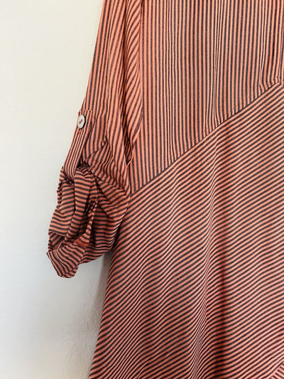SOFT SURROUNDINGS Button Down Striped Tunic Blouse Sz L Asymmetric Boho Top