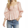 ENTRO Pink Iridescent Smocked Blouse 3/4 Bell Sleeve Babydoll Fairy Top Boho