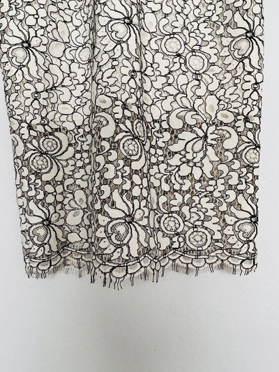 EXPRESS Black & White Floral Lace Dress Sz S Corset Crochet Sheath Velvet Trim