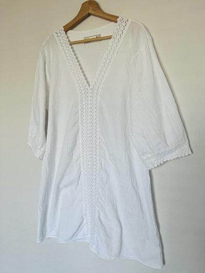 SEA SPICE Womens Dress Cover Up Sz XL White Cotton Embroidered 3/4 Sleeve Resort